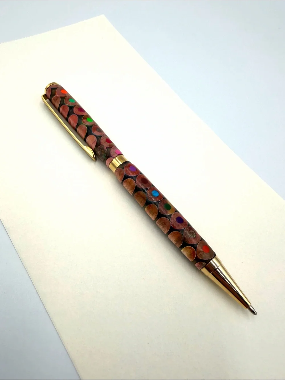 Custom Wood & Colored Pencil Resin Hand-Turned Ballpoint Pen
